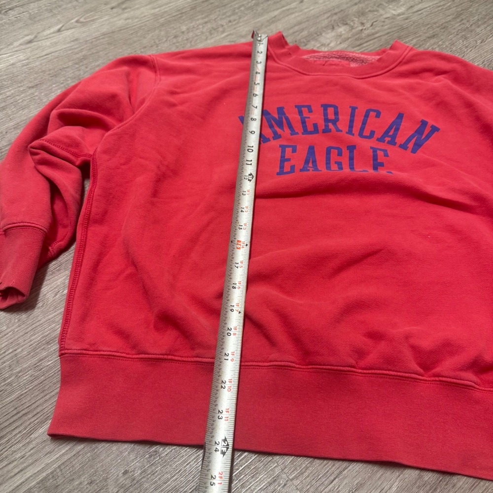 American Eagle Womens Red Crewneck Sweatshirt Blue Logo Graphic S Small - Picture 3 of 7